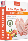 CÉLOR Foot Peeling Mask for Dry Cracked Feet | Foot Mask to Exfoliate Rough, Cracked, Dry Feet, Calluses for Soft Baby Feet Results | Made with Aloe Vera Extract for Women & Men (3 Pairs) | Peach