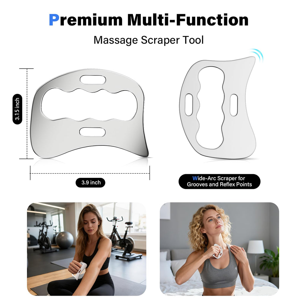 304 Stainless Steel Guasha Muscle Scraper Set, 5 in 1 Gua Sha Massage Kit and Derma Edge Scraping Tools for Physical Therapy- Deep Tissue Massage Scraper Tool for Body and Face Relaxation (Brown)