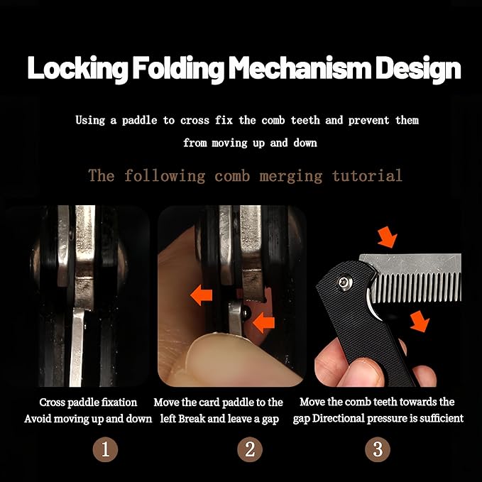 Folding Pocket Comb for Men, Stainless Steel Travel Grooming Tool