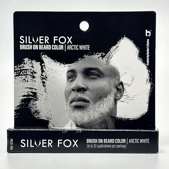 Barbers Choice Silver Line, Facial Hair Brush on Temporary Color for Silver Fox Men- Instantly Brighten White Beards, Mustache & Sideburns, Less Yellow, Easy Application, Arctic White