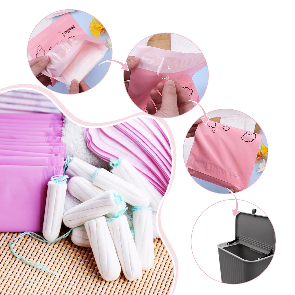 Cute Pink Sanitary Pad Disposal Bags - Pack of 200, 7x12inches Opaque Feminine Hygiene Disposal Bags for Tampons, Liners