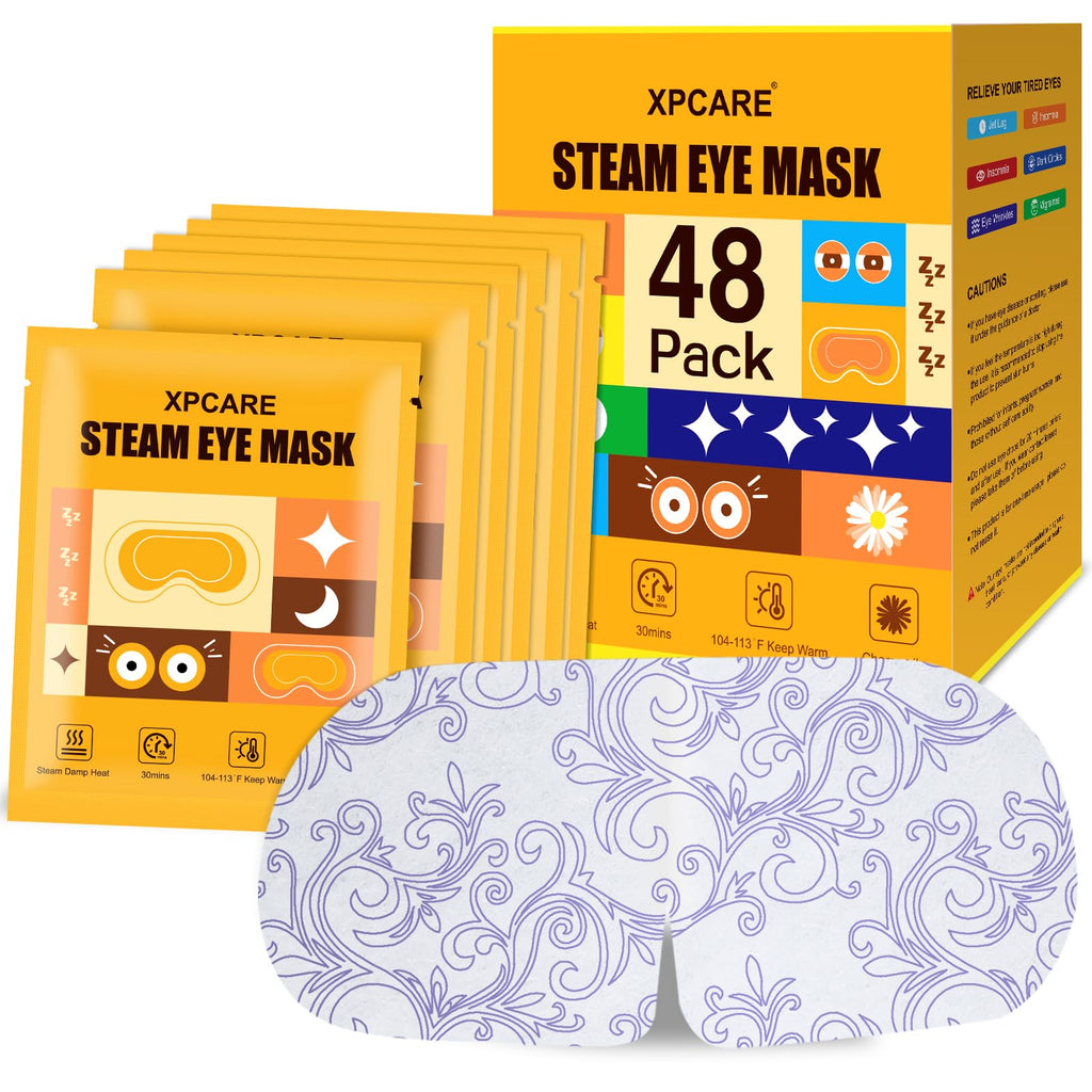 XPCARE Steam Eye Masks for Dry Eyes, Self Heated Steam Warm Eye Mask, Disposable Heated Eye Mask for Dark Circles, Puffy Eyes, Relief Stress Eye Fatigue (48PACK-Chamomile)
