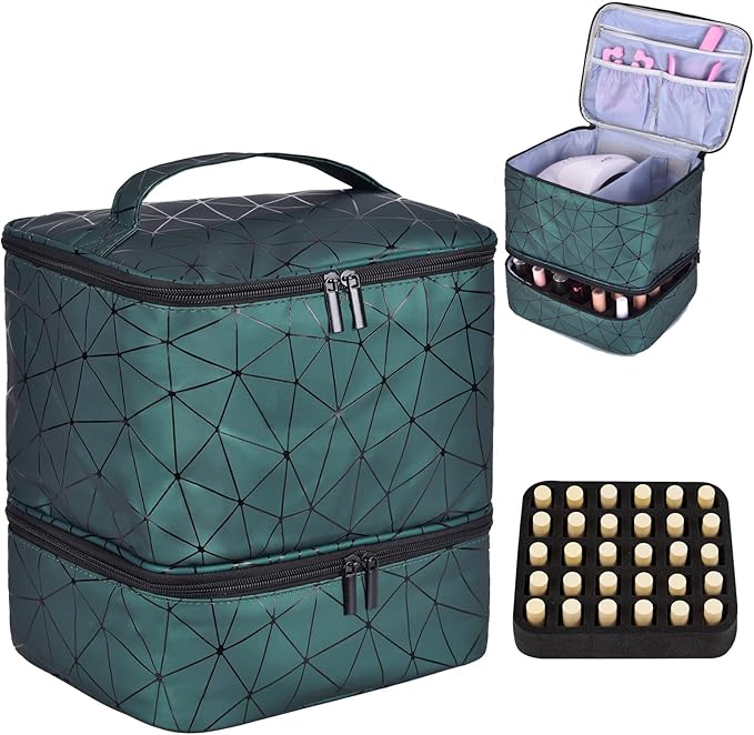 CTWWFS Nail Polish Organizer and Nail Lamp Case, Nail Kit Organizer Holds 30 Bottles (15ml - 0.5 fl.oz) and a Nail Lamp, Nail Polish Carrying Case with Manicure Tools Storage Sections (A-White)