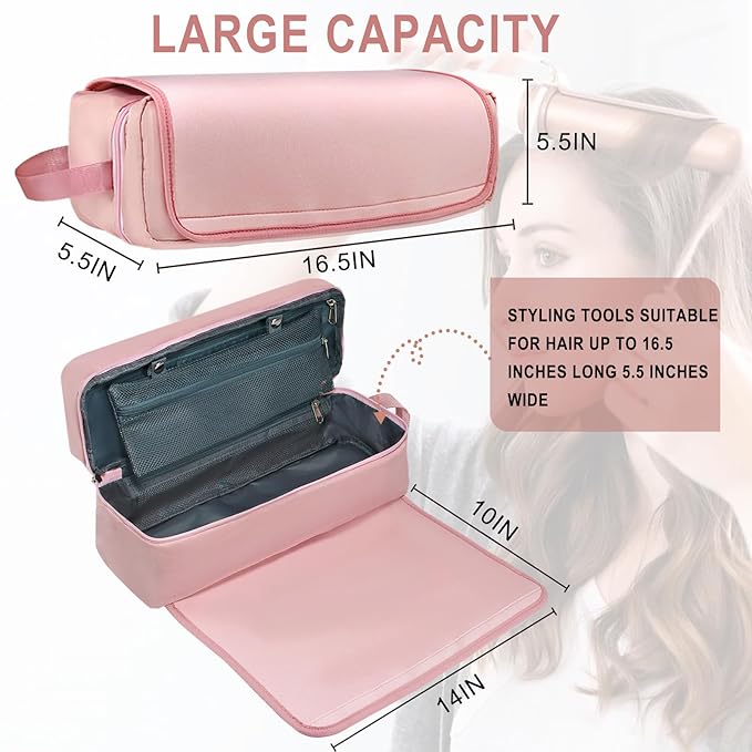 FAMOPLAY Hair Tools Travel Bag with Heat Resistant Pad, Double-Layer Travel Carrying Case for Straightener, Curling Iron, Hair Dryer, Portable Organizer