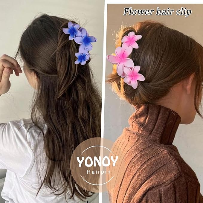 YONOY 6Pcs Flower Hair Clips for Women,Non-Slip Matte Flower Hair Clips for Women,Hawaiian Hair Flower Clip Large Plumeria Strong Hold Hair Claws Banana Cute Clip Beach Hair Accessories