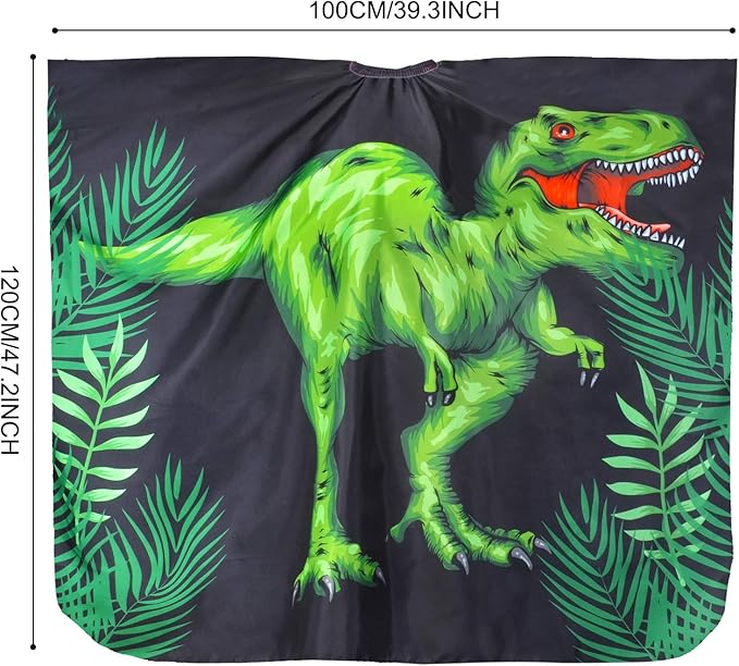 PAMAID Kids Haircut Cape Waterproof Barber Cape Cover, Dinosaur Hair Cutting Cape for Boys with Adjustable Snap Closure (Dinosaur)