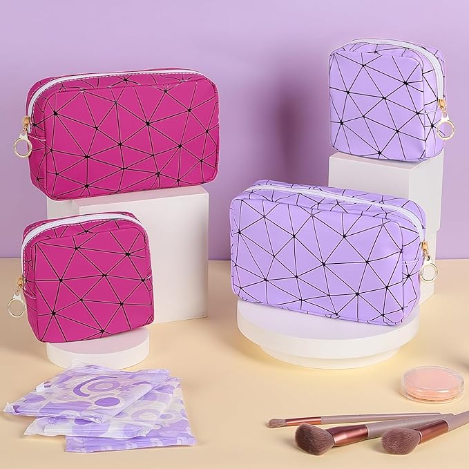 Likesing Period Bag for Teen Girls, Leather Sanitary Napkin Storage Bag, Portable Menstrual Pad Bag Period Pads Pouch, Small Make Up Bags (Purple)