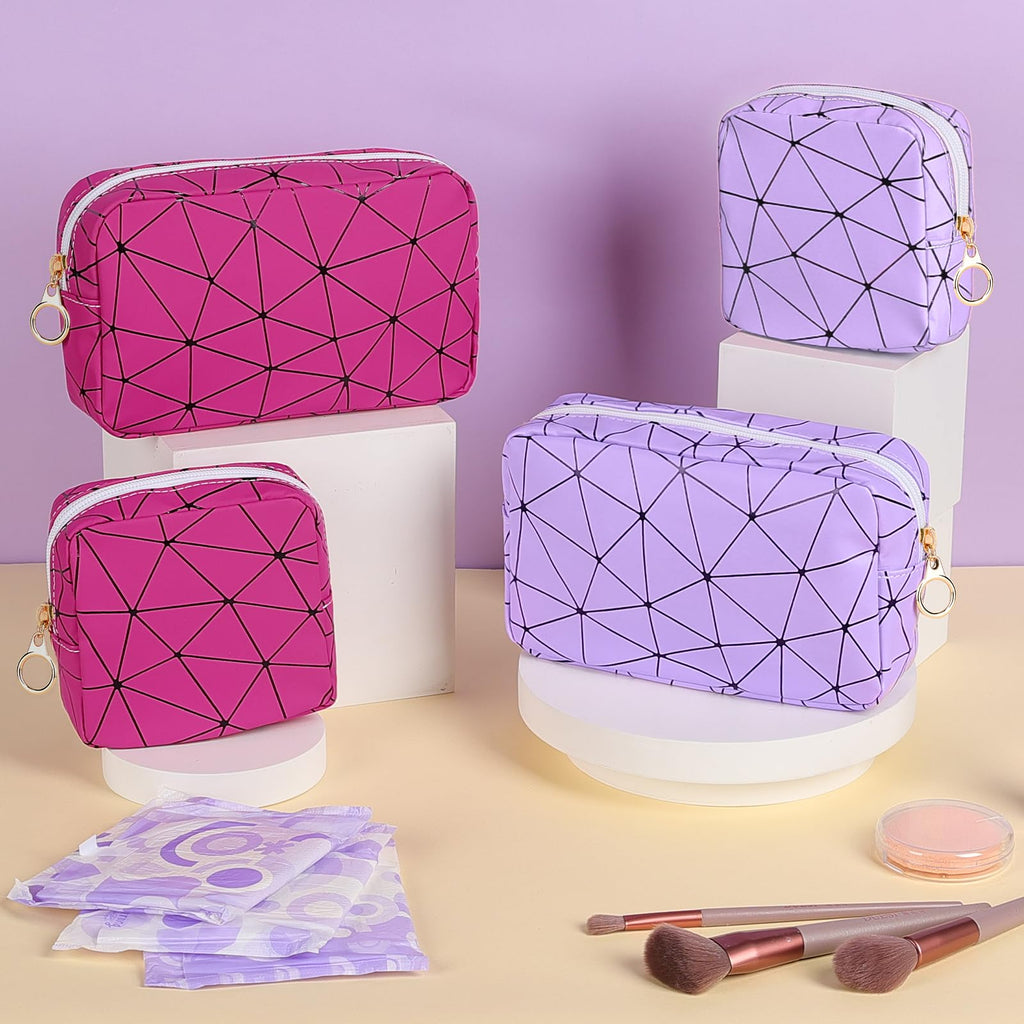 Likesing Period Bag for Teen Girls, Leather Sanitary Napkin Storage Bag, Portable Menstrual Pad Bag Period Pads Pouch, Small Make Up Bags (Purple)