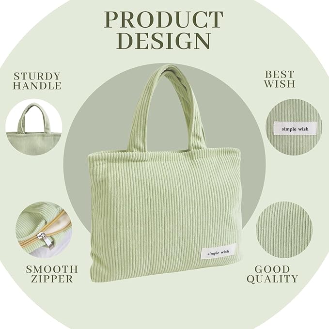 Wudygirl Makeup Bag Travel Cosmetic Bag for Women Small Makeup Pouch with Handle Zipper Cosmetic Pouch Handbag Aesthetic 8.3" x 6.7"(Light Green)