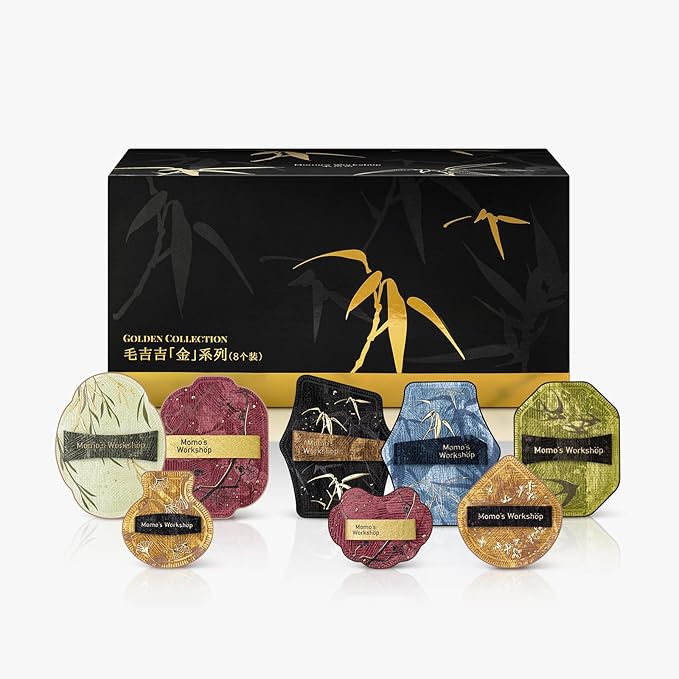 Momo's Workshop Makeup Sponge 8Pcs Satin PU Gold Sponge Set for Foundation & Blush