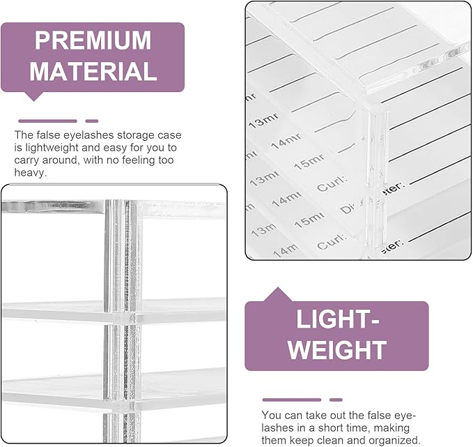 Acrylic False Eyelash Organizer Box, 10-layer Eyelash Storage Case and Display Holder for Travel and Home Use