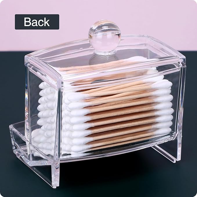 MOSIKER 10oz Clear Acrylic Small Qtip Holder,Swab Dispenser Cotton Ball Jars Bathroom Organizer with Lid