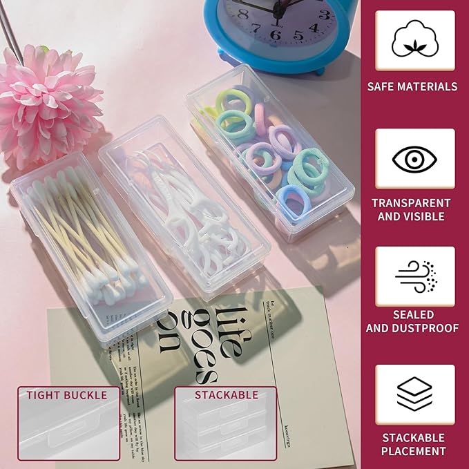 LIGHUFEIC 3Pcs Cotton Swab Holder for Travel,Portable Dental Floss Case Clear Plastic Cotton Pad Holder,Travel Floss Picks Case Storage Containers with Dustproof Lid