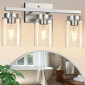 IZORRO Modern Bathroom Light Fixtures, 3 Light Brushed Nickel Vanity Lights, Bathroom Lighting Fixtures Over Mirror with Clear Glass for Living Room Cabinet Bedroom