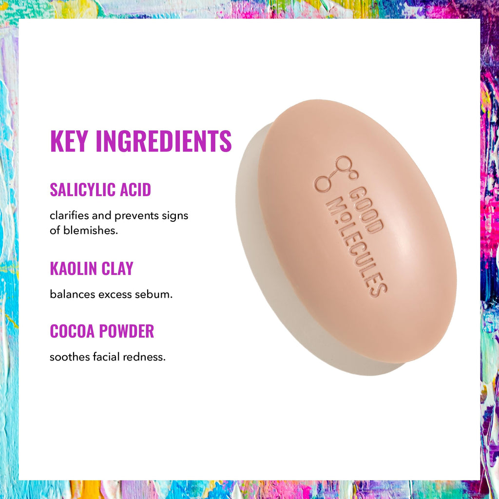 Good Molecules Clarify and Cleanse Bar - Soap Free Bar with Salicylic Acid, BHA for Skin Tone Balancing and Cleansing - Body and Facial Cleanser, Skin Care for Face