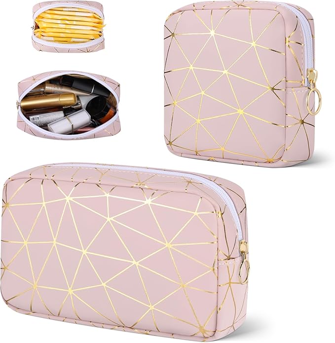 Likesing Period Bag Pouch Set, Leather Tampon Holder for Purse-Rose Red