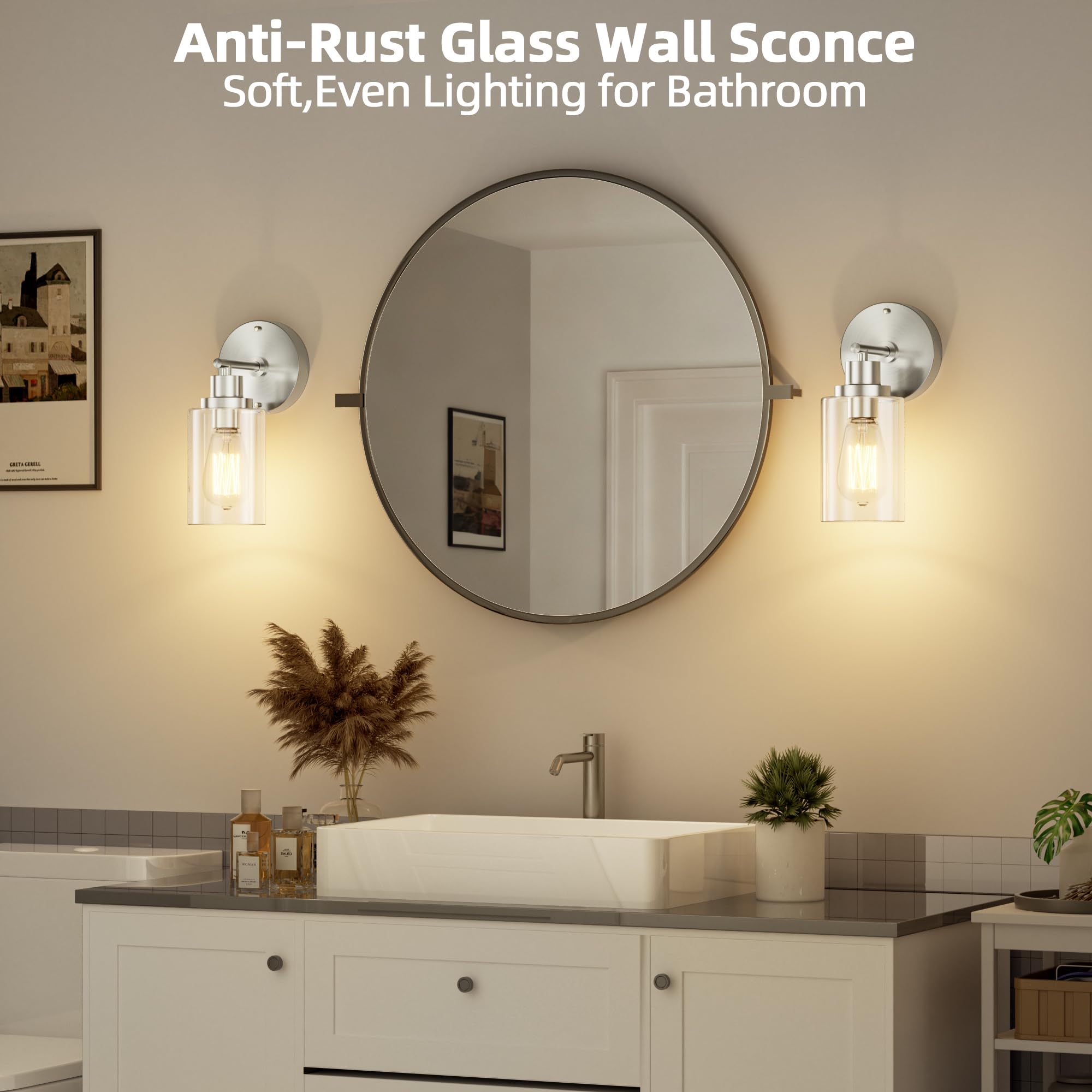 GORDNWE Bathroom Wall Sconce Set of 2, Brushed Nickel Vanity Light Fixtures