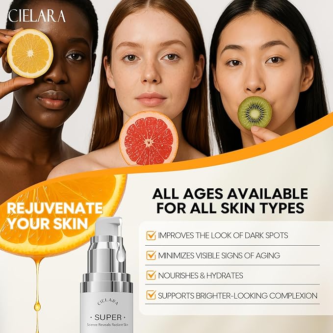 Super Vitamin C Serum, 20% Vit C Anti Aging & Wrinkle Retinol Face Serum With Hyaluronic Acid, Vitamin E, Caffeine, Peptides For Women Face Fine Lines Wrinkle Brightening - 1 Fl Oz
