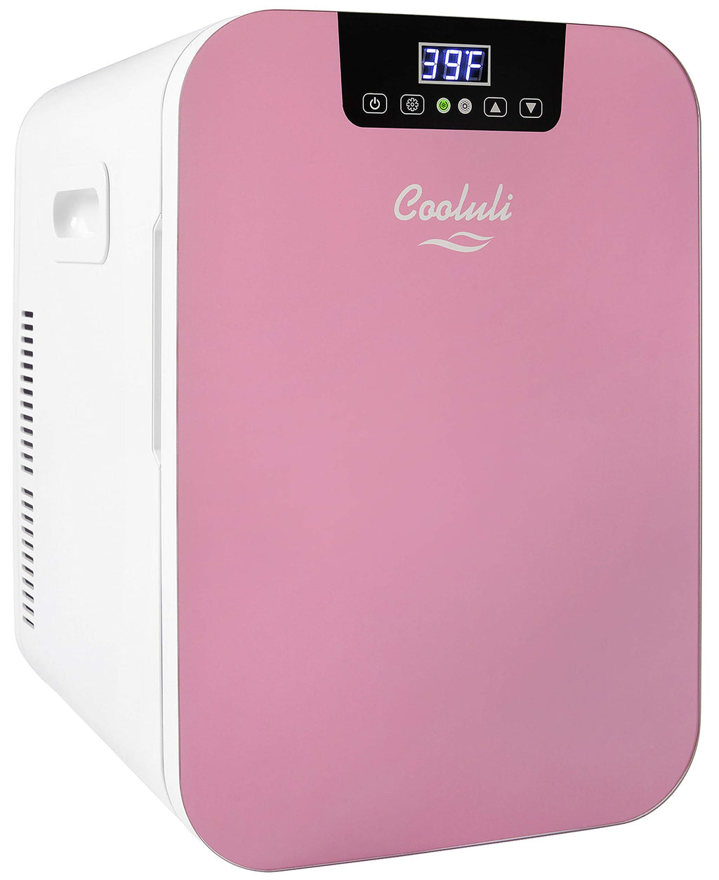 Cooluli 20L Mini Fridge For Bedroom - Car, Office Desk & College Dorm Room - Glass Front & Digital Temperature Control - Small 12v Refrigerator for Food, Drinks, Skincare, Beauty & Breast Milk (Pink)