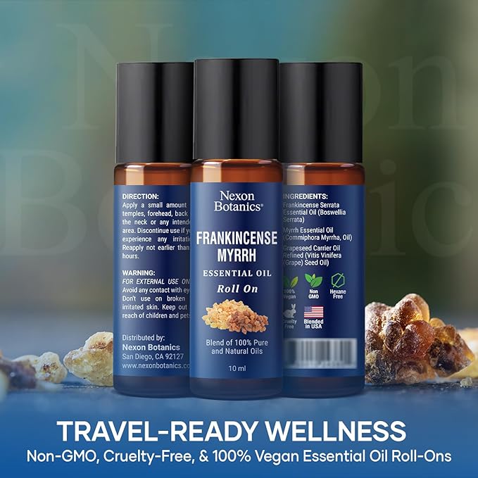 Frankincense & Myrrh Roll-On for Skin Care, Aromatherapy & Relaxation