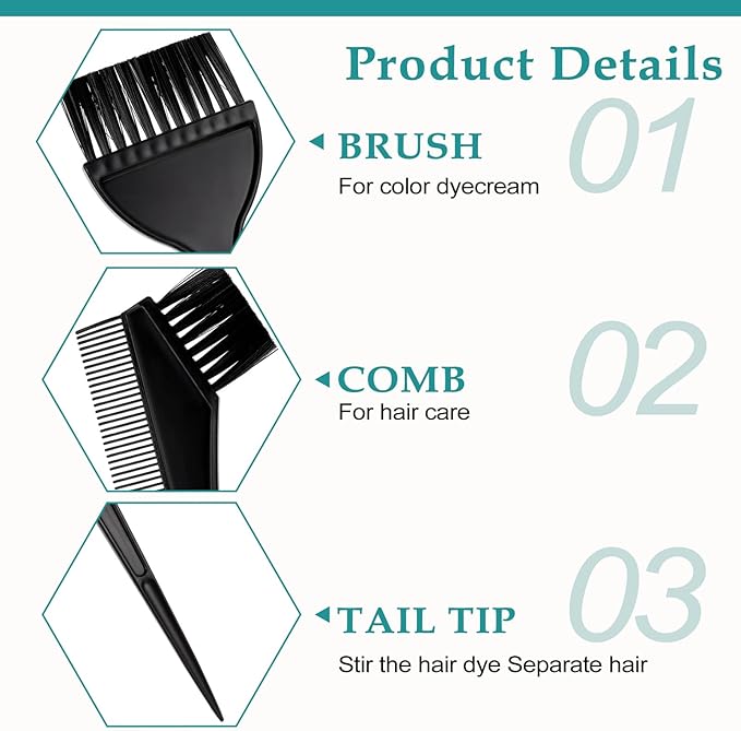 oruola 6pcs Hair Dye Brushes, Hair Coloring Brush, Professional Salon Color Brushes for Hairs Stylist,3 Styles Hairs Tint Dyeing Brush Set for Coloring and Dyeing