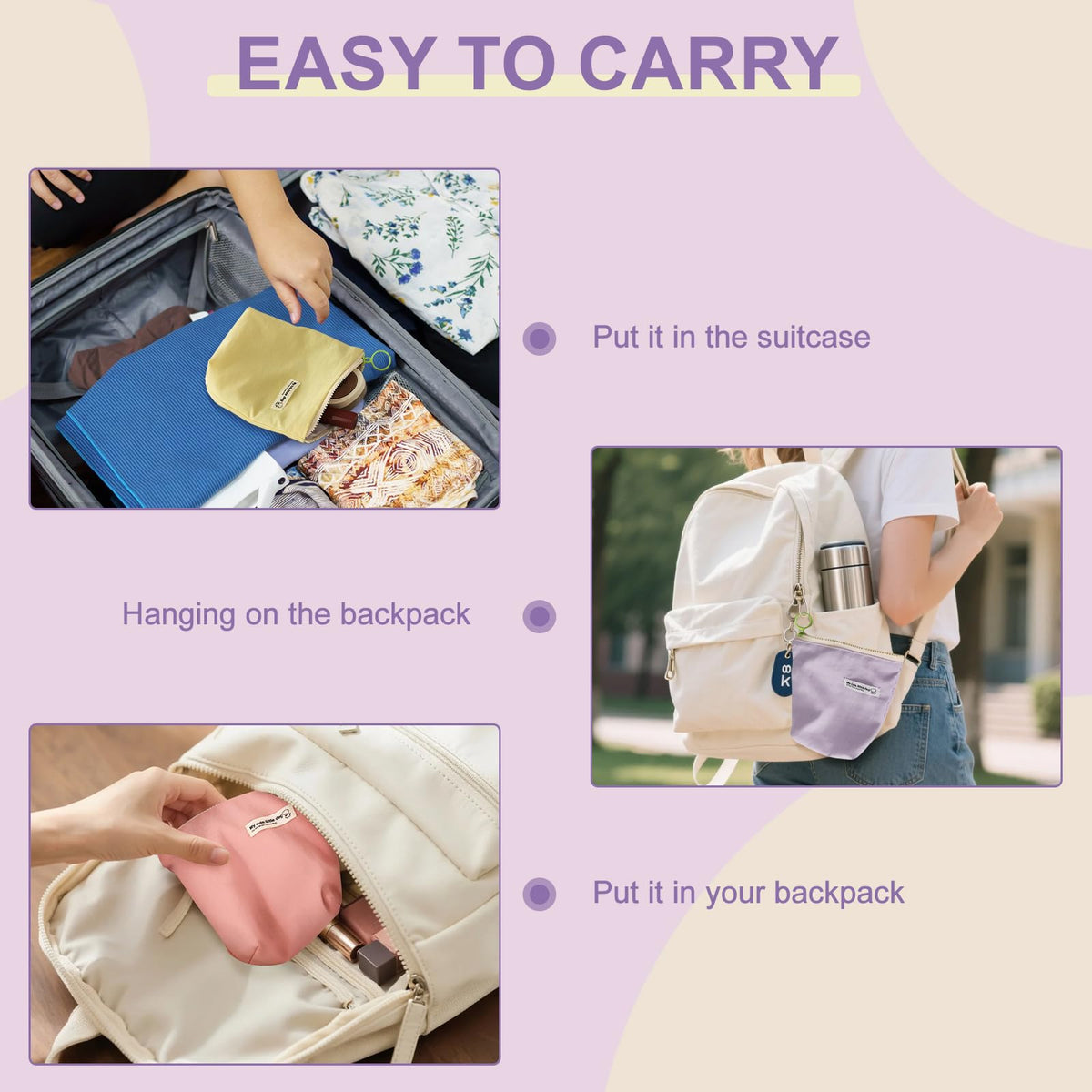 GWZiehory Period Bags for Teen Girls, 4Pcs, Blue, Pink, Purple, Yellow