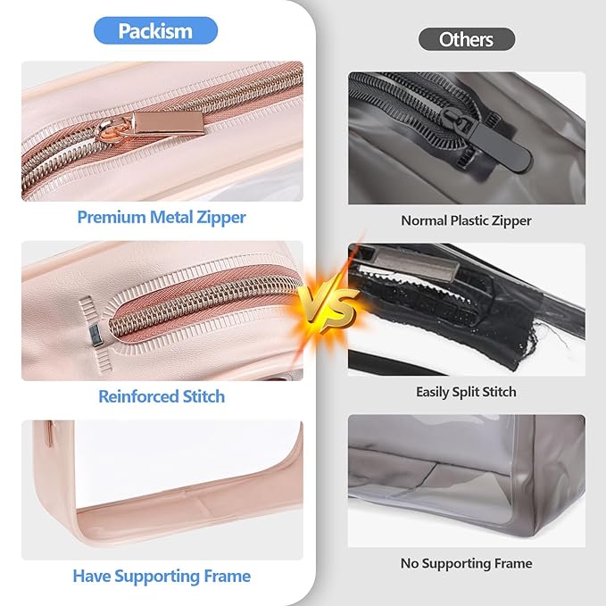 PACKISM TSA Approved Toiletry Bag - Clear Makeup Bag for Travel, Nude Pink