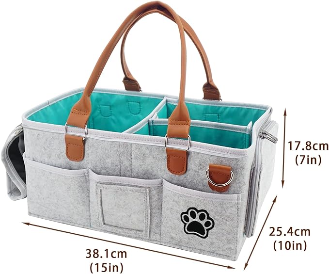 Brabtod Felt Dog Grooming Bag,Portable Tote Bag for Dogs Cats,Dog Storage Organizer for Grooming Tool Kit,3 Compartments Pet Stuff Oganizers with 8 Pockets-Grey