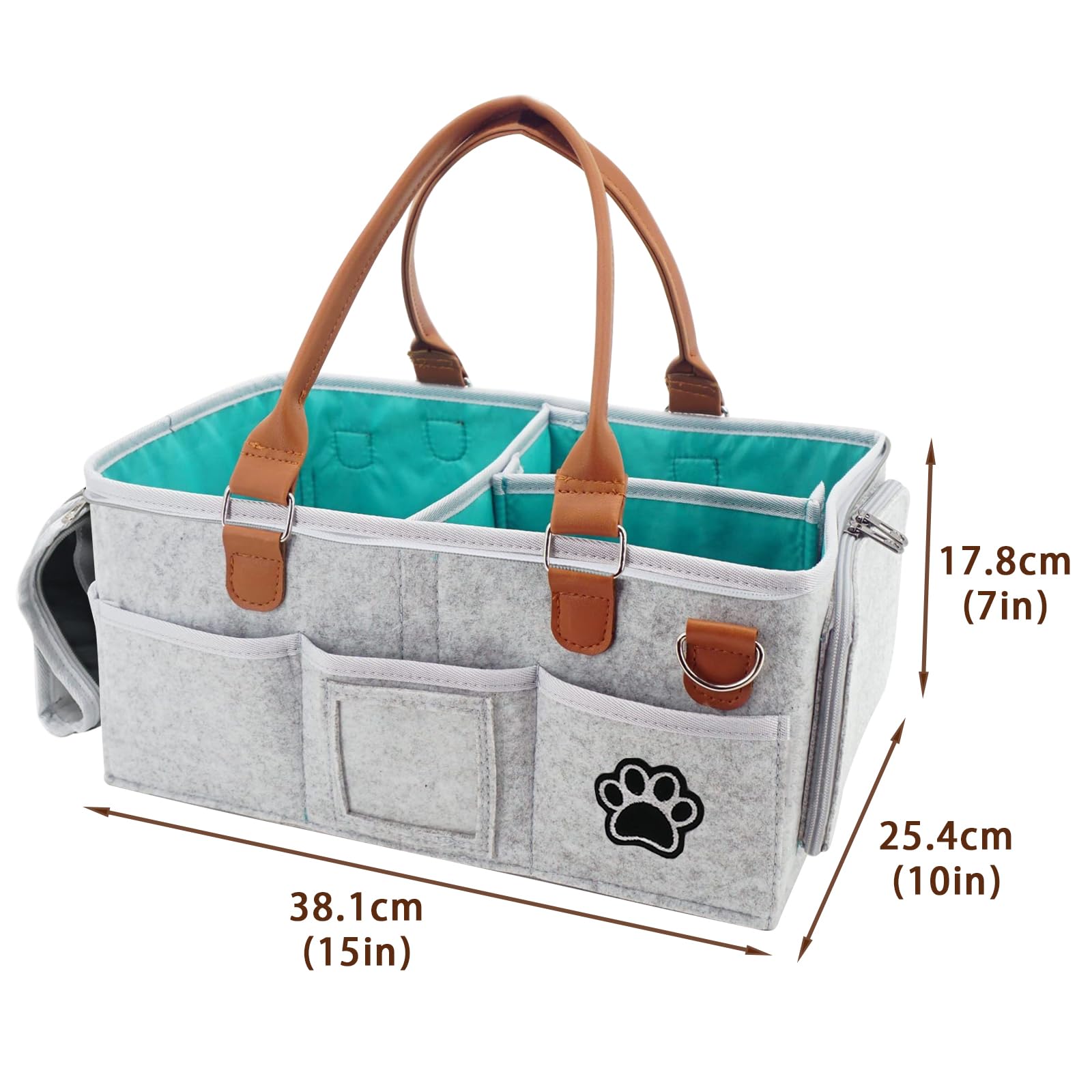 Brabtod Felt Dog Grooming Bag,Portable Tote Bag for Dogs Cats,Dog Storage Organizer for Grooming Tool Kit,3 Compartments Pet Stuff Oganizers with 8 Pockets-Grey