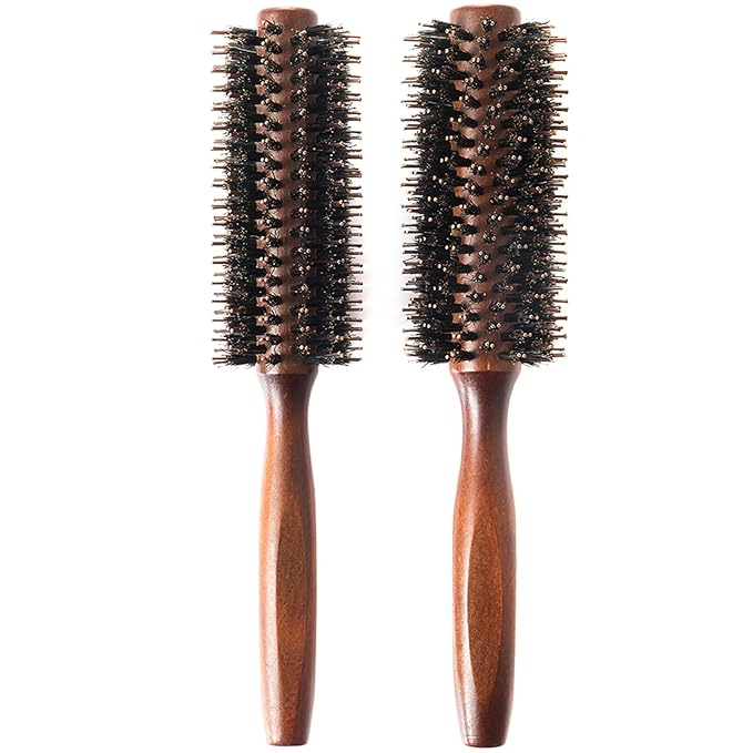 Boar Bristle Round Hair Brush Set with Nylon Pin for Style Curl 2Pack