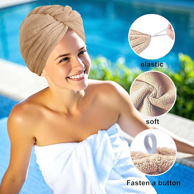 Microfiber Hair Drying Towel Wrap for Women, Hair Turbans Towel for Wet Hair,turbie Twist Hair Towels(The Color of the Picture is for Reference only) (Brown,Light Green)