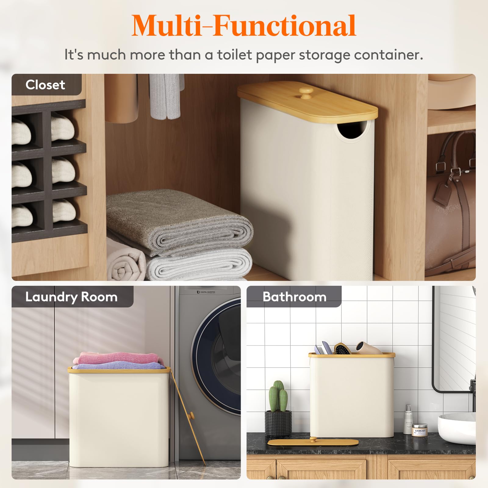 Lifewit Toilet Paper Storage Holder, Large Stand Basket, 23L, White