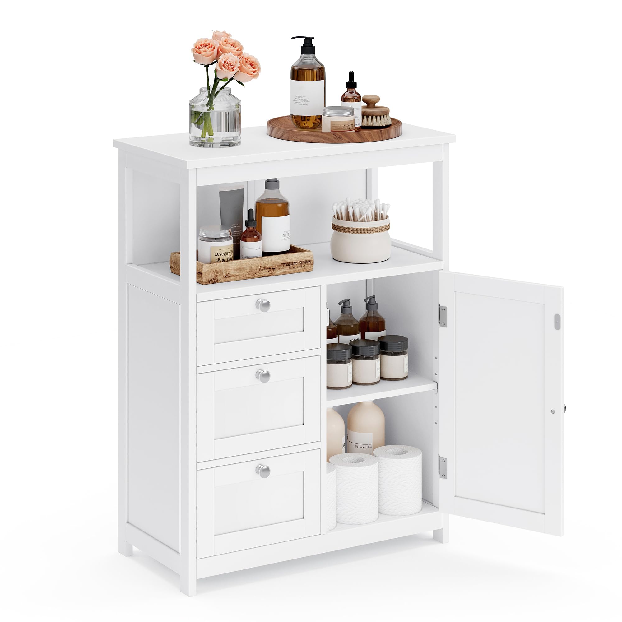 VASAGLE Floor Storage Cabinet, Freestanding Storage Unit with 3 Drawers, Adjustable Shelf, 11.8 x 23.6 x 31.5 Inches, for Living Room, Bathroom, Entryway, White UBBC542P31V2