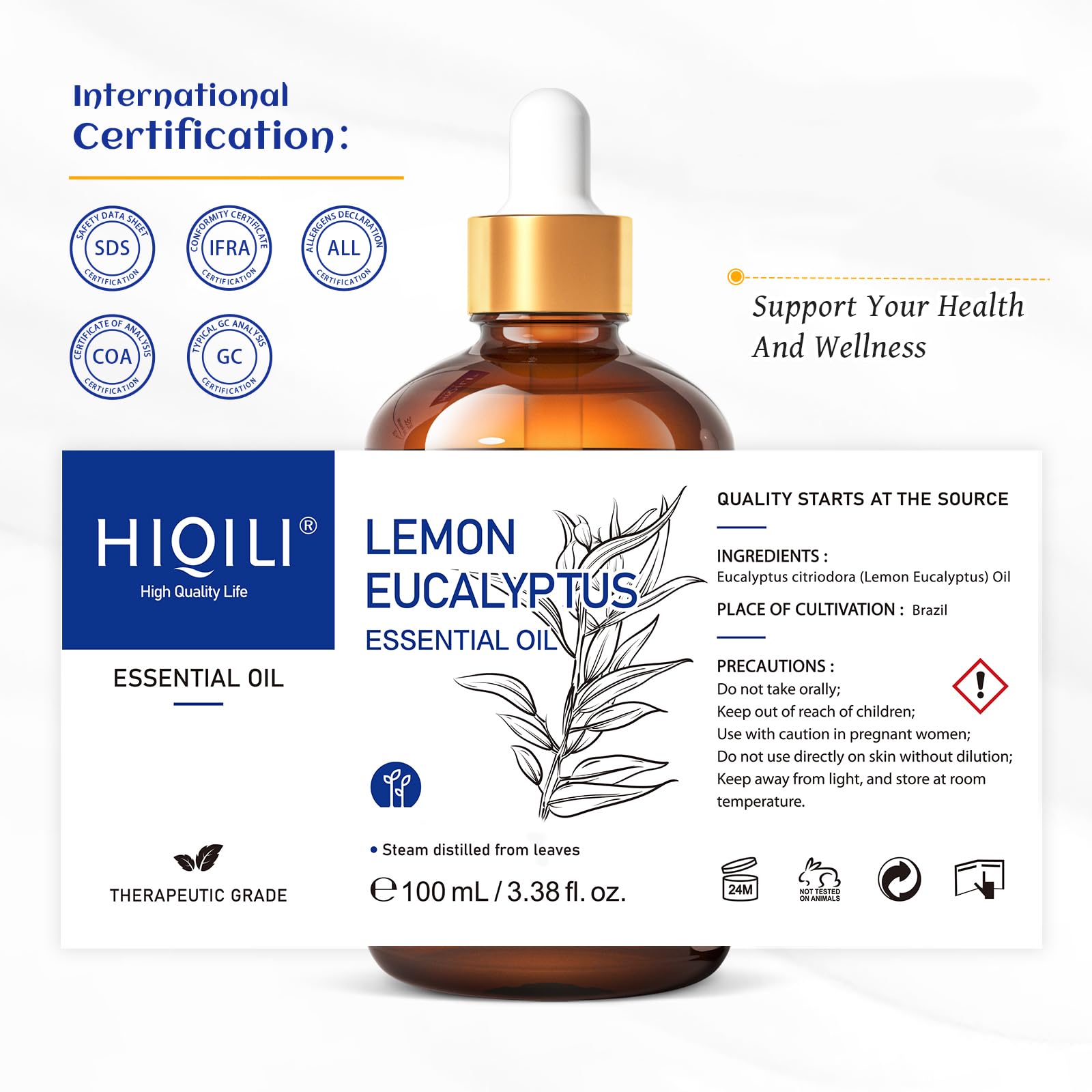 HIQILI Lemon Eucalyptus Essential Oil for Spray, Aromatherapy & Skin Care