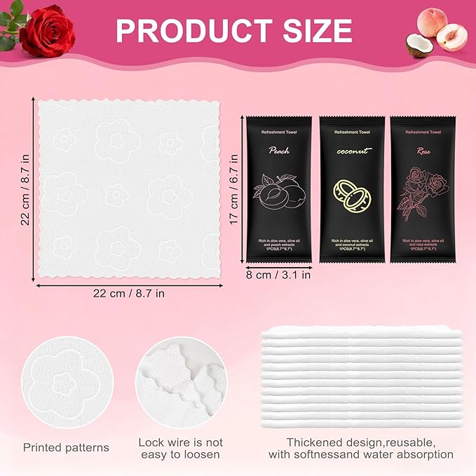 twoworld 30 Moist Cotton Towel Bulk Moist Towelettes Individually Wrapped