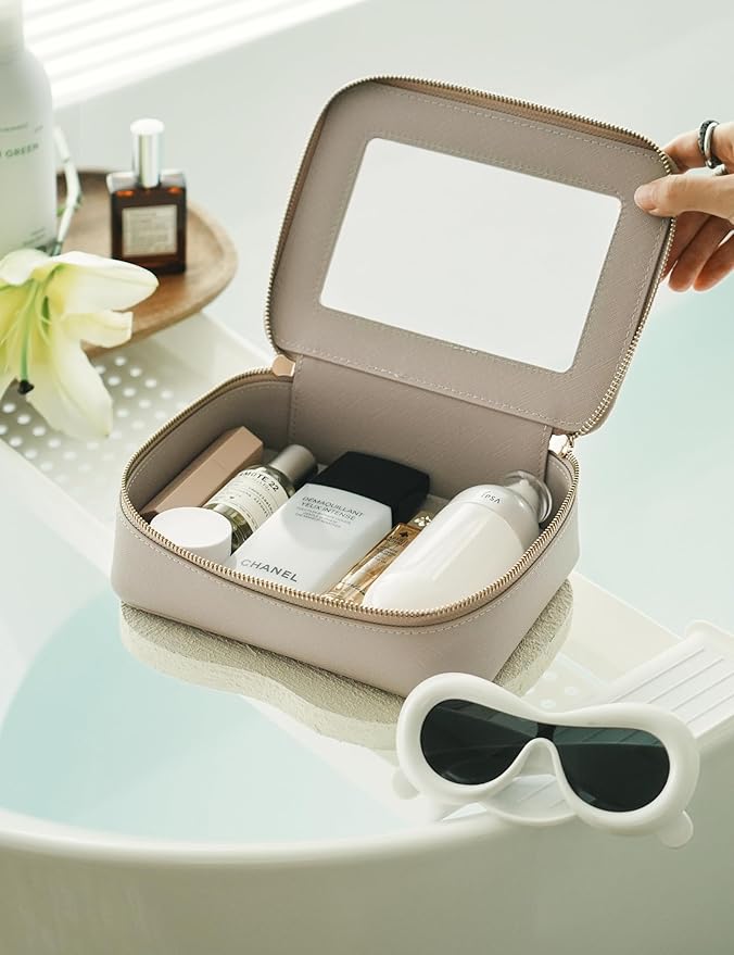 Popvibe Clear Makeup Bag Travel Cosmetic Case Clear Toiletry Bag with Zipper Make Up Organizer Traveling Compact Car Bag Stone Medium