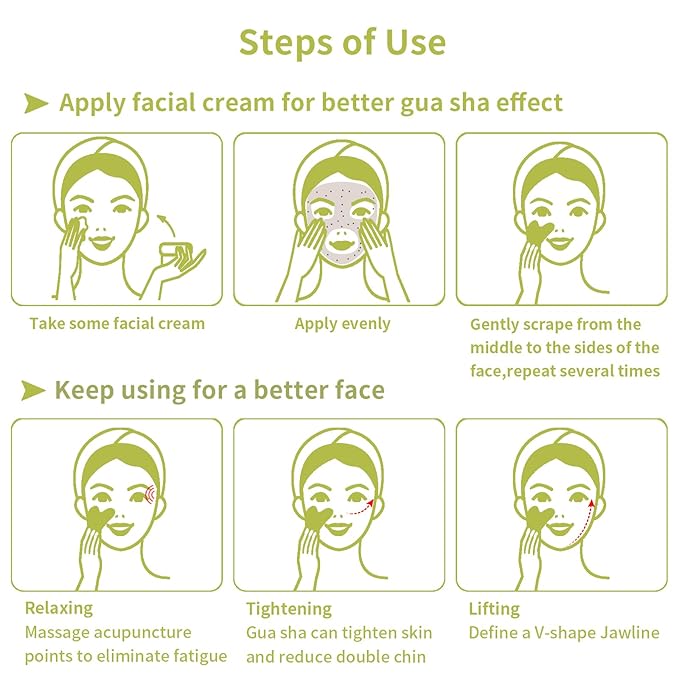 Gua Sha Facial Tools, Jade Guasha Tool for Face & Eye, Puffiness Reducing & Jawline Sculpting Face Stone Gua Sha Tools for Skin Care Woman GuaSha Stone Tool, Light Green