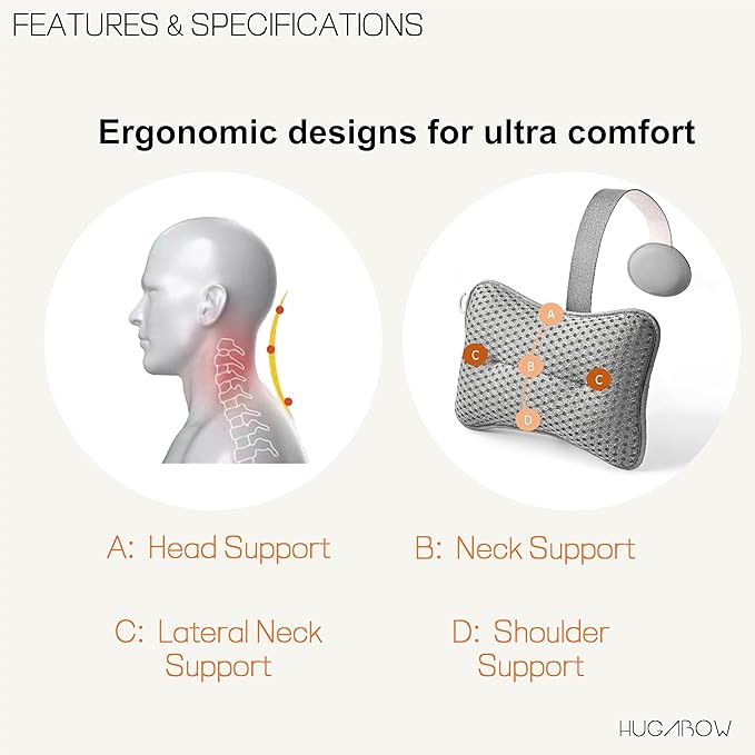 HUGABOW 2-Pack Large Pillow for Hot Tub (Grey), Spa, and Chaise Lounge - Universal Headrest & Neck Support Cushion, Adjustable Height with Long Strap, Easy Drying with Hook