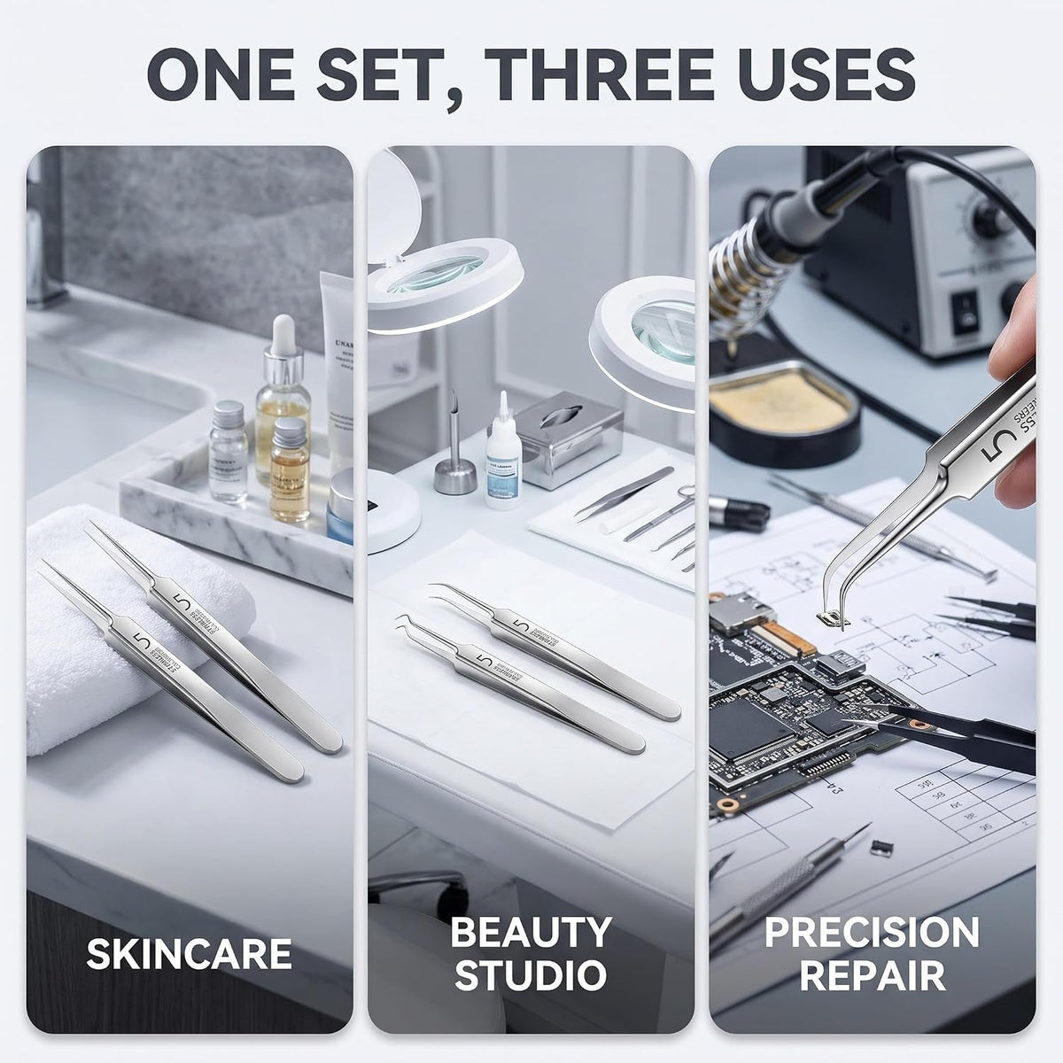 3 Pcs Silver Professional Blackhead Tweezer Professional Facial Blackhead Remover Tweezers Precision Extractor Acne Blemish and Blackhead Removal Tools l with Storage Box Skin Care Tools Accessories