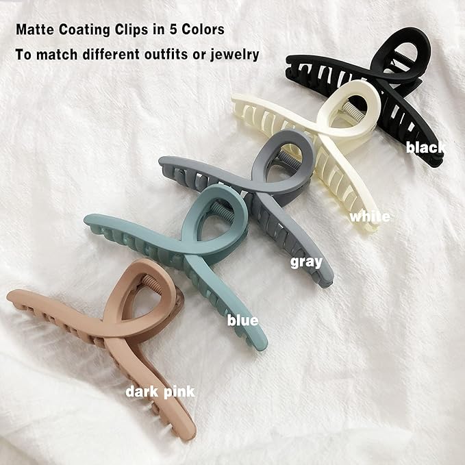 Nalodu 5 Pack Hair Claw Clip Large Matte 4.3 Inch No Slip Big Butterfly Jaw Clips Clamp Assorted Colors for Thin Fine Medium Thick Hair Women