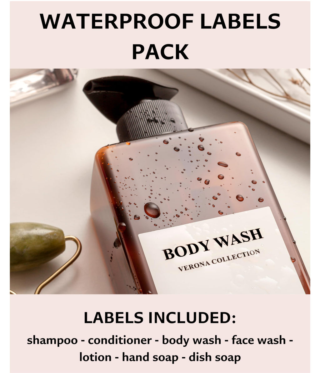 La Via Casa Shampoo and Conditioner Dispenser | 3 Plastic Amber | Shampoo Dispenser with Waterproof Labels | Shower Bottles Refillable with Pump (Without Wall Mount)