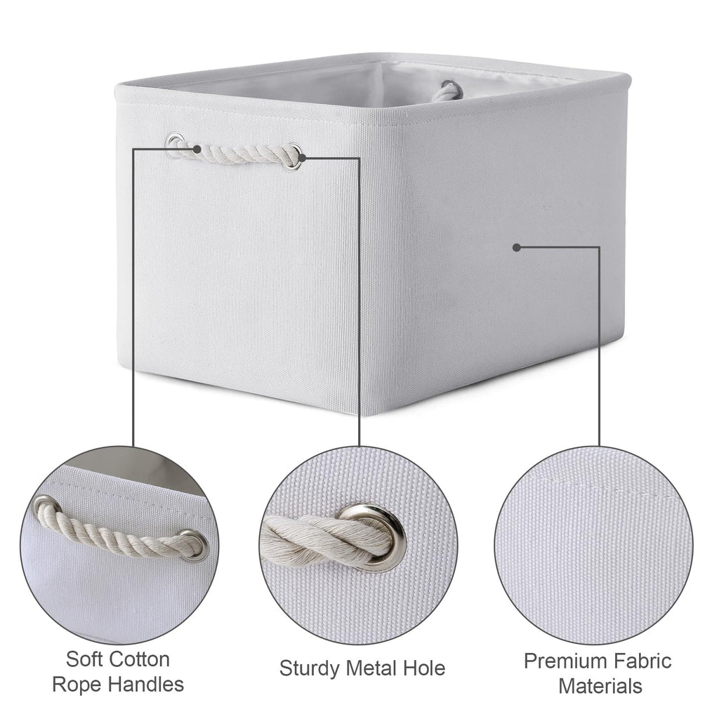 TheWarmHome Storage Basket for Shelves - 15.8x11.8x11.8 inch 3 Pack Fabric Storage Cubes, Collapsible Storage Bin for Organizing Organizer Closet Book Gift Dog(White)