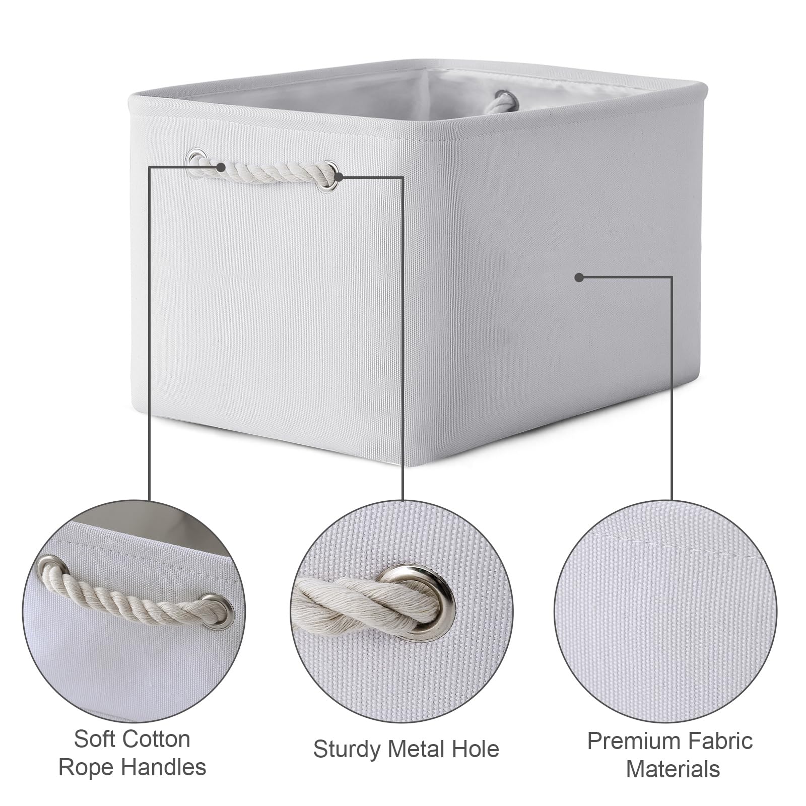 TheWarmHome Storage Basket for Shelves - 15.8x11.8x11.8 inch 3 Pack Fabric Storage Cubes, Collapsible Storage Bin for Organizing Organizer Closet Book Gift Dog(White)