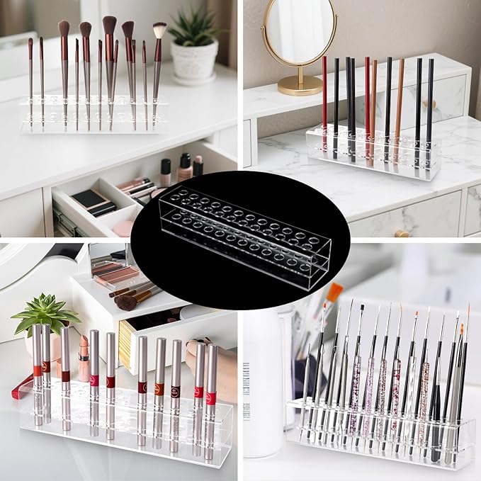 Wiojtry Nail Art Tool Organizer, Nail Brush Holder, Nail Technician Gifts, Storage for Storing Pro Beauty Finger Nailcare Art Kit Tools Makeup Display Case Refillable Container Holder Organization