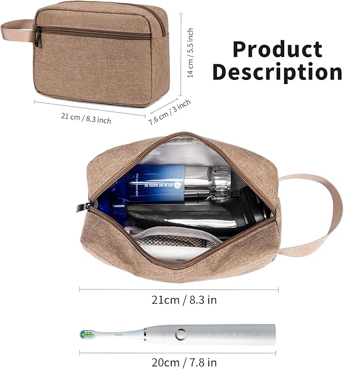 XIRYOHEAUR Travel Hanging Toiletry Bag with Carry Handle - Water-Resistant Small Cosmetic Organizer for Men & Women, Makeup, Shaving Kit, Gym & Travel Essentials (Camel)