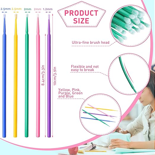 Cindeer 500 Pcs 3 Size Sewing Machine Cleaning Swabs Micro Applicator Brushes Disposable Clean Brushes Micro Swab Pointed Tips Multi Colored Lab Swabs for Cleaning Paint Sewing Machine