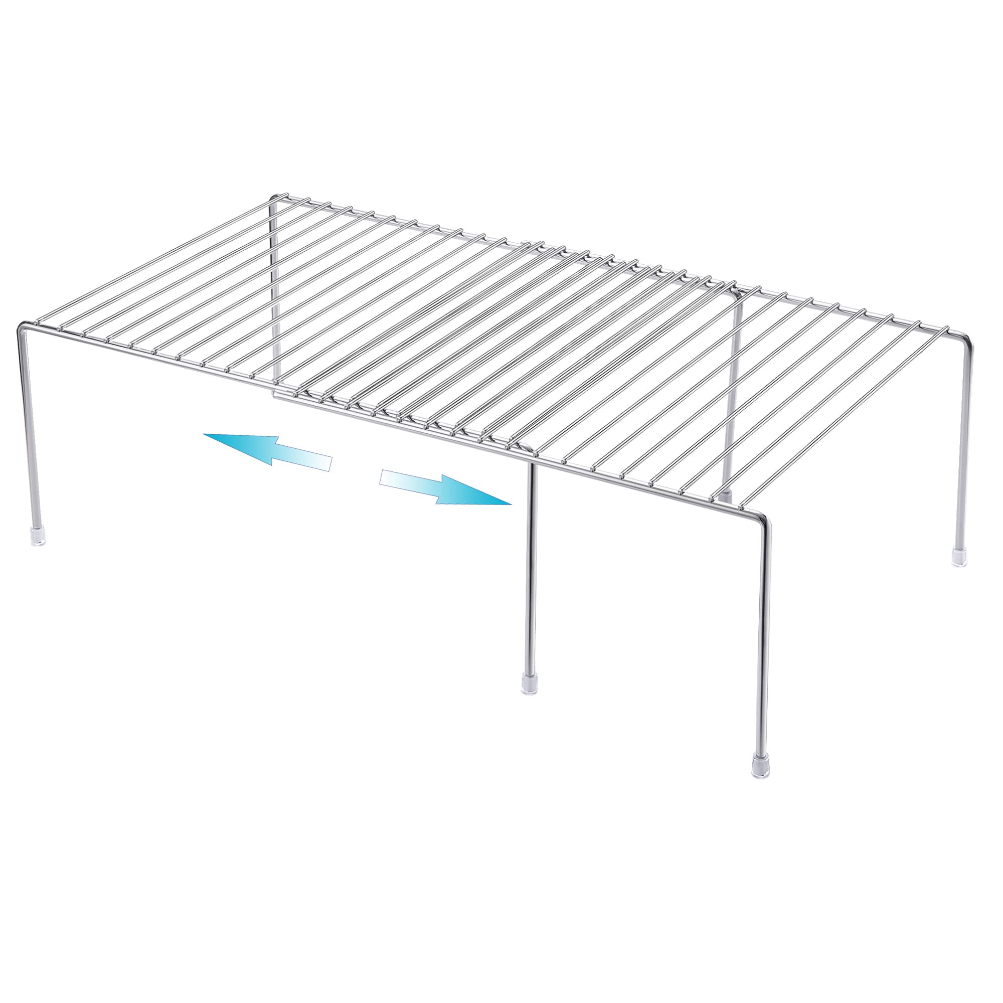 iPEGTOP Expandable Kitchen Cupboard Organiser, 2-Piece Adjustable Freezer Cabinet Storage Wire Shelf Rack Rustproof Metal Shelves Space Saver for Countertop Pantry Drawer Utensils
