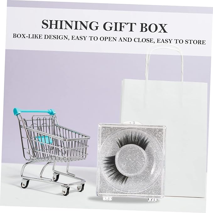 FOYTOKI 6pcs Eyelash Storage Boxes Square Glitter Eyelash Packaging Cases Unique Silver Card Design for Easy Viewing and Protection