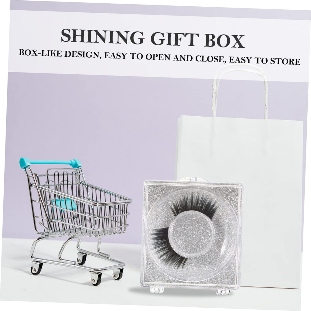 FOYTOKI 6pcs Eyelash Storage Boxes Square Glitter Eyelash Packaging Cases Unique Silver Card Design for Easy Viewing and Protection