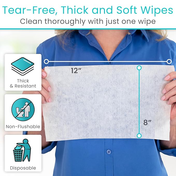 Vive Disposable Washcloths for Adults & Elderly (1 Pack - 50 Count - 8"x12") – Incontinence Wipes for Men & Women – Hypoallergenic No Rinse Adult Body Wipes for Sensitive Skin – Unscented
